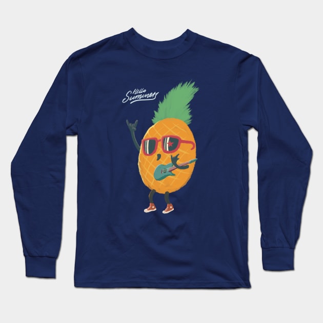 Pineapple Rock Star Long Sleeve T-Shirt by Chewbarber